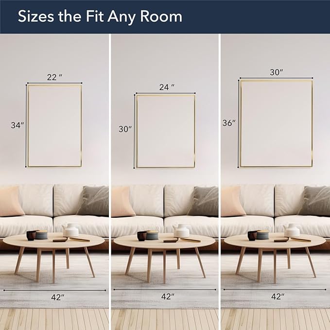 Head West Nordic Gold Stainless Steel Metal Framed Wall Mounted Vanity Mirror, Accent Decorative Mirrors for Wall Decor, Bathroom Mirrors for Over Sink, Bedroom, Living Room Entryway Hallway 24"x30"
