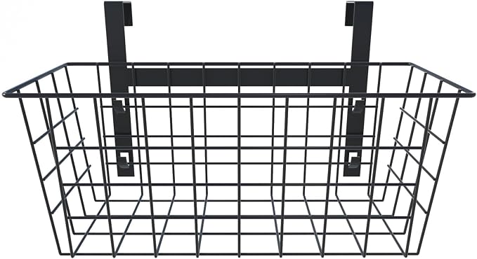 MaraFansie Hanging Kitchen Baskets Wire Storage Basket Over the Cabinet Door Organizer, No Drilling Adhesive Basket for Cabinet Pantry Organization and Kitchen, Bathroom, Storage Black, 2 Pack(New)
