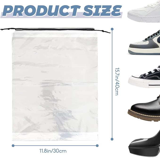 50 Pcs Shoe Bags for Travel,Large Transparent Travel Shoe Bags for Packing,Clear Plastic Drawstring Bags Shoe Dust Bags,Portable Shoes Organizers Pouch with Rope for Men and Women