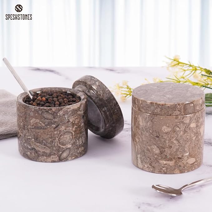 Marble Salt Cellar 3 Inch Salt Shakers Set for Kitchen, Salt Containers for Countertop, Sugar Bowl With Lid, Salt Holder, Spice Jars for Seasoning Storage, Salt Box