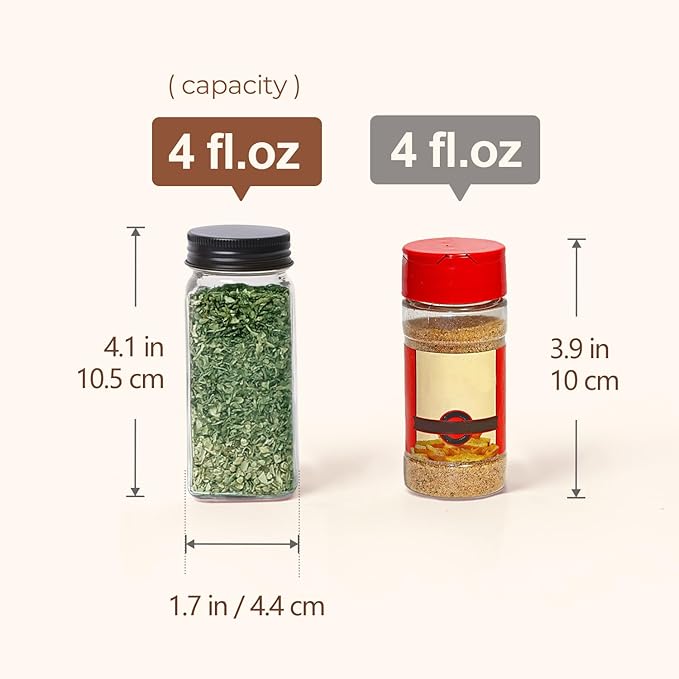 ComSaf Glass Spice Jars with with Labels 4 oz 6 Pack Small Square | Empty Containers, Seasoning Herb Powder, Salt Pepper Chili, Spice Rack Organization, Kitchen Cabinet Storage, Funnel Included