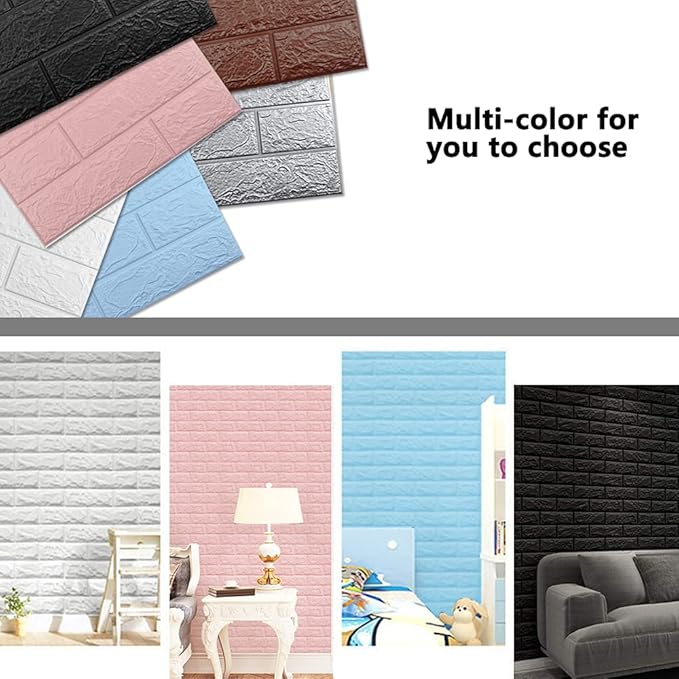 10 PCS Pink 3D Wall Panels, 14.5 sq.feet Coverage, Printable Wallpaper Sticker with Self-Adhesive Waterproof Brick PE Foam Wall Panels Peel and Stick for Interior Wall Decor Home Decoration
