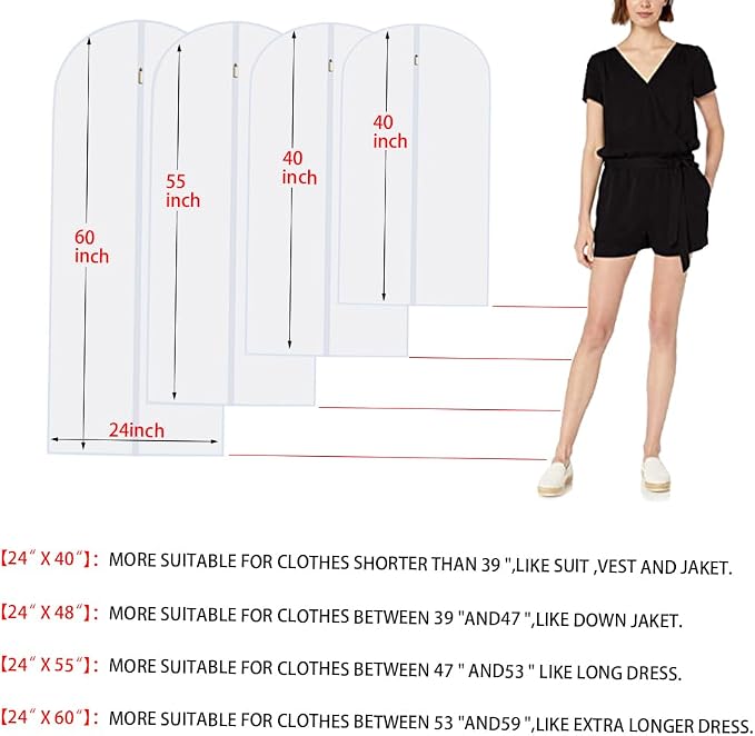 Garment Bags (set of 12) for Wedding Dress Garment Bag Closet Cover for Open Closet Clothes Storage Bag with Zipper Gown Garment Bag for Long Dresses