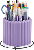 360° Rotating Pen Holder for Desk Removable Pencil Organizer, Purple | 7 Slots Pen Cup Cute Office Supplies and Accessories Plastic Desktop Storage Box Art Caddy for School, Work, Home