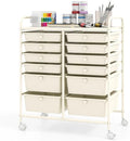 DREAMADE Rolling Cart with Storage Drawers, Utility Cart with Removable Plastic Drawers, Lockable Wheels, Art Cart for Classroom Organization Art Supplies Office Scrapbook (12 Drawers, White)