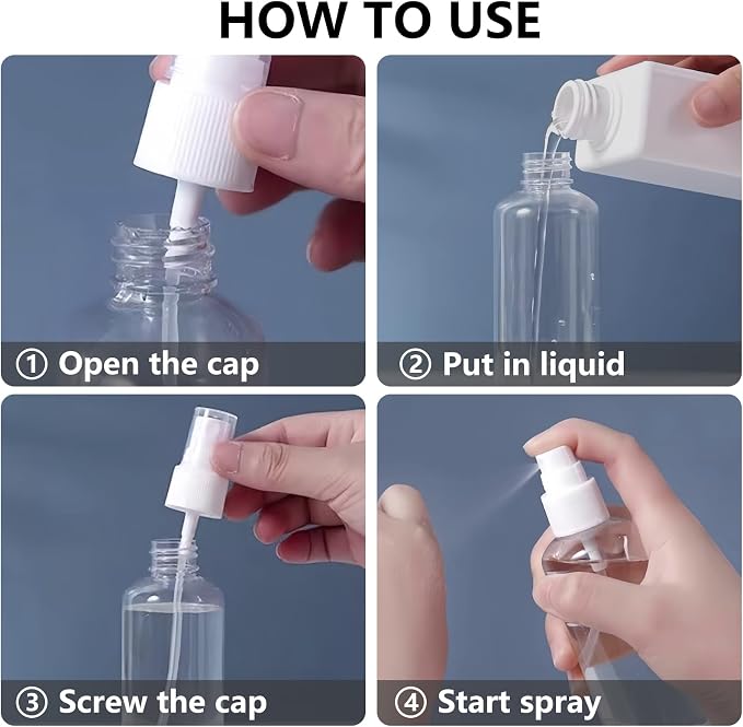 DTDNZKN 4 Pack 4 Oz (120ml) Small Spray Bottles, Fine Mist | Refillable, Reusable Spray Bottles for Liquids with Funnel