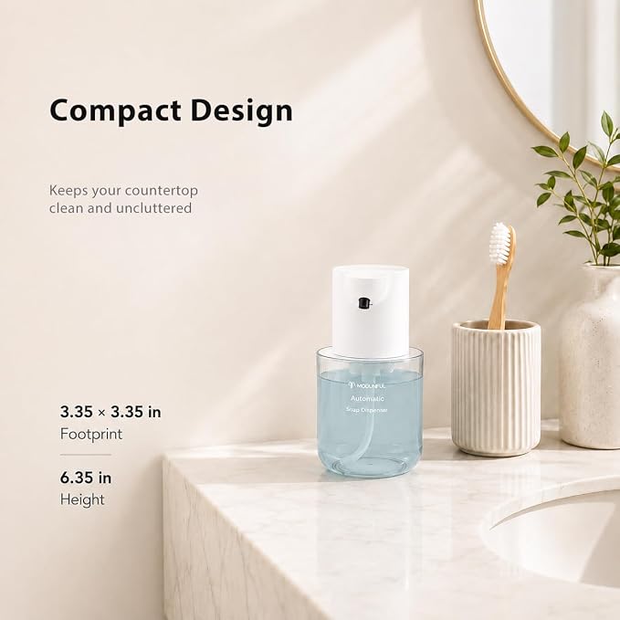 Automatic Foaming Hand Soap Dispenser - 13.5oz modunful M2 DA1502 White | Wall Mount Countertop, Type-C Rechargeable, Transport Boby, Touchless, Delicate Foam