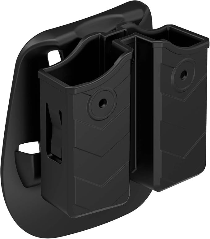 Universal Double Magazine Pouch, 9mm .40 Double Stack Mag Holder | Adjustable Retention Cant,Tactical Polymer Ammunition Holster for Quick Pull Duty Use, 1.5''-2'' Belt Clip