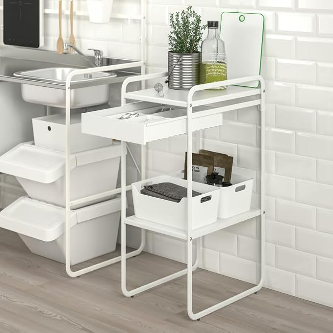 Storage Unit – Slim White Steel Organizer with Drawers for Kitchen, Bedroom, Entryway – Powder-Coated Shelving Rack – Max Load 44 lb – Indoor Use – 22x15 White