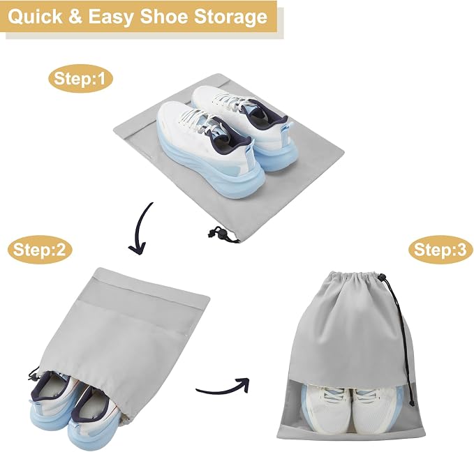 4 Pcs Shoe Bags for Travel with Clear TPU Window, 13.8"x17.7" Dustproof Travel Shoe Bags, Drawstring Travel Shoe Storage Bags for Men & Women (Grey)