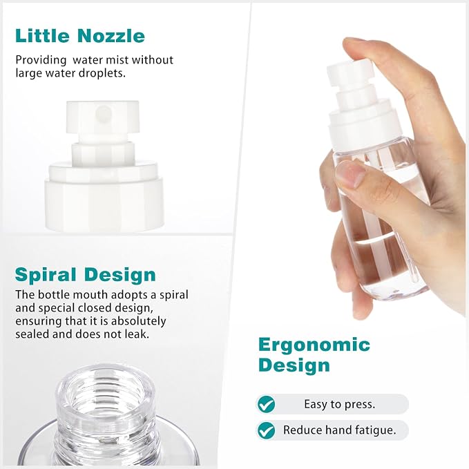 3pack Small Spray Bottle, 2oz Mini Fine Mist Spray Bottles, Empty Portable Travel Refillable Containers for Cosmetic, Perfume, Makeup, Outdoor Daily Use(Clear+Green+Pink)