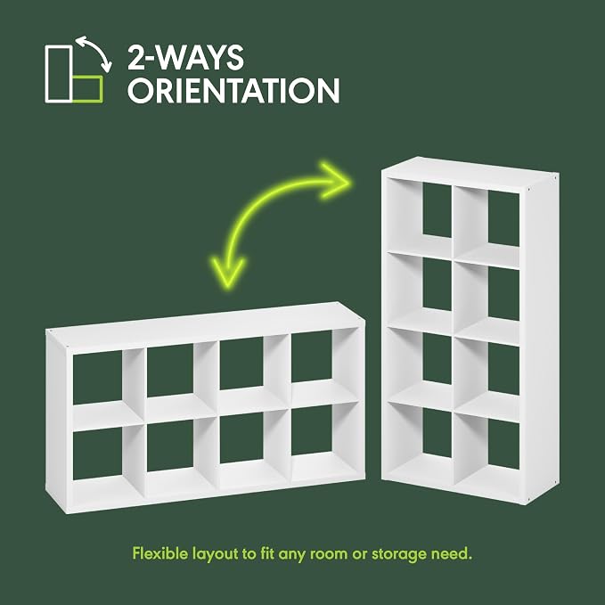 Furinno Cubicle 8-Cube Book Shelf, Extra Thick Frame Bookshelf, Sage Green | 14.6" x 30" x 58", Horizontally & Vertically Reversible Bookcase with Open Back, for Living Room, Bedroom, Home Office