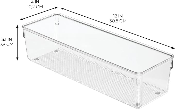 iDesign Plastic Drawer Organizer Bins, Set of 3, Clear | Storage for Kitchen, Storage for Bathroom, Storage for Desk Drawers