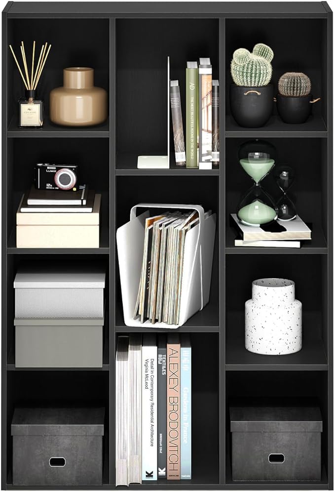 HomeStock Modern Minimalism Cubic Storage Cabinet, Bookcase, Bookshelf Black Wood/11 Cube