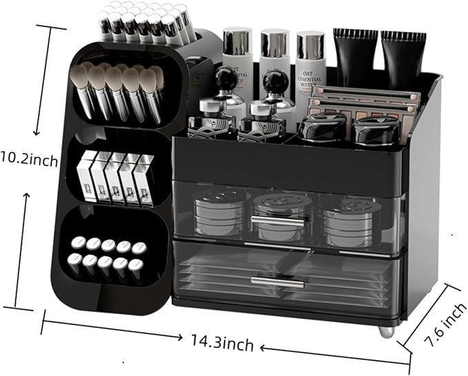 Makeup Organizer with Drawers, Large Capacity Countertop Organizers for Vanity,Bathroom and Bedroom Desk Cosmetics Organizer,Easy To Storage Skincare,Brushes,Lotions,Lipstick (Black)