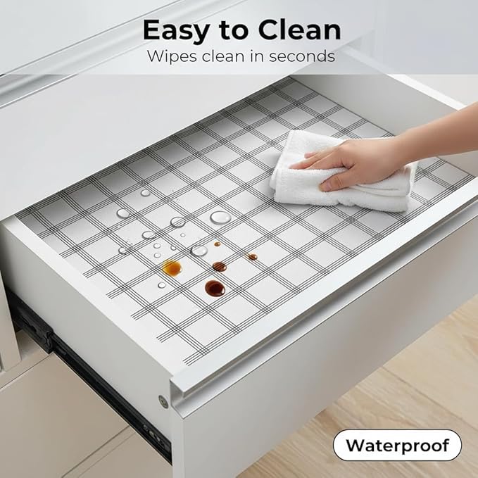 Coavas Shelf and Drawer Liner, Non Slip Extra Grip Non Adhesive Waterproof Thickened Cabinet Mat, Easy Cut for Kitchen Pantry Bathroom Dresser Cupboard (Stripe, 17.5IN x 10FT)
