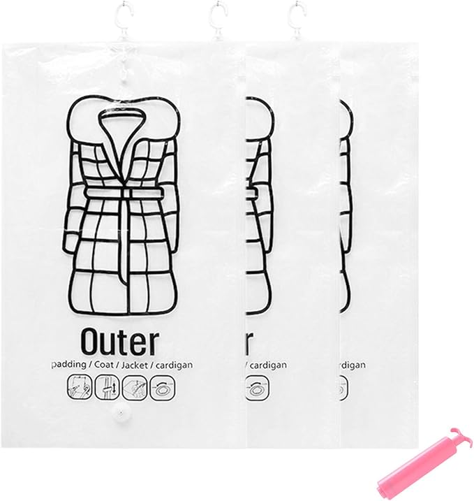 STTC Pack of 3 Garment Covers Bags, Hanging Transparent Vacuum Storage Bag for Wardrobe Storage Travel Garment Bags,L