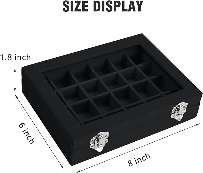 Vicoter Velvet Jewelry Box 24 Grid Jewelry Ring Display Organiser Box Tray Holder Earrings Storage Case for Girls Wife Mom Women (Black)