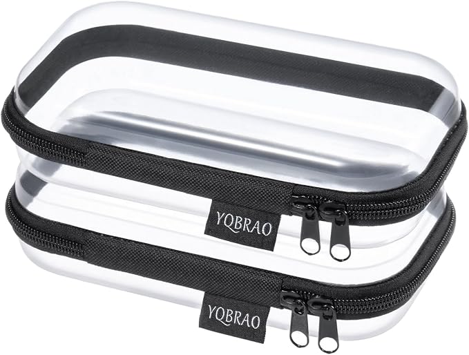 YQBRAO Clear Hard Shell Organizer Set, 2-Pack, Black | Two small rigid PET organizers for electronics, travel essentials, office supplies and everyday organization