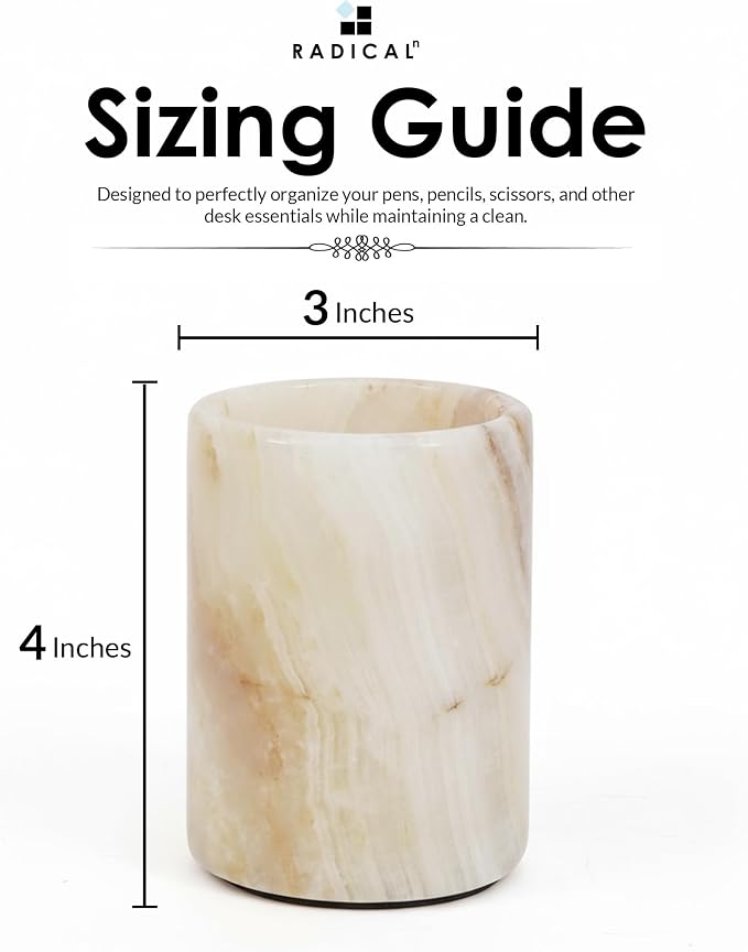 Radicaln Marble Pen Holder For Desk 4" Inches White Onyx Handmade Marker & Pen Holder for Desk Organizer, Ideal Marble Toothbrush Holder & Pencil Holder For Home Decor