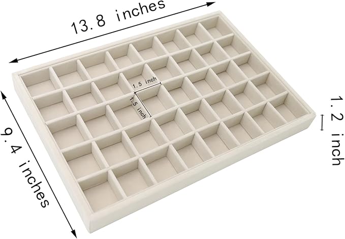 Stratalife 40 Grid Jewelry Organizer Tray, Stackable Drawer Earring Organizer with Adjustable Dividers, Jewelry Display Tray for Necklace Earring Ring Bracelet, 13.8" x 9.4" x 1.2", Beige