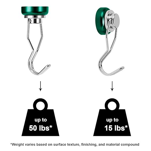 Ant Mag Swivel Magnetic Hooks 50lbs Heavy Duty Grill Magnet Hooks 4 Pack with Scratch Proof Stickers Great for Home Refrigerator Kitchen Store Grill BBQ Office Warehouse (Green)