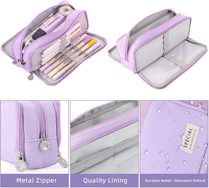iSuperb Large Pencil Case 3 Compartments Pencil Pouch Big Capacity Pencil Bag for Kids Teen Girls Boys Student School Supplies Oxford Organizer Pen Bag Cosmetic Makeup Pouch