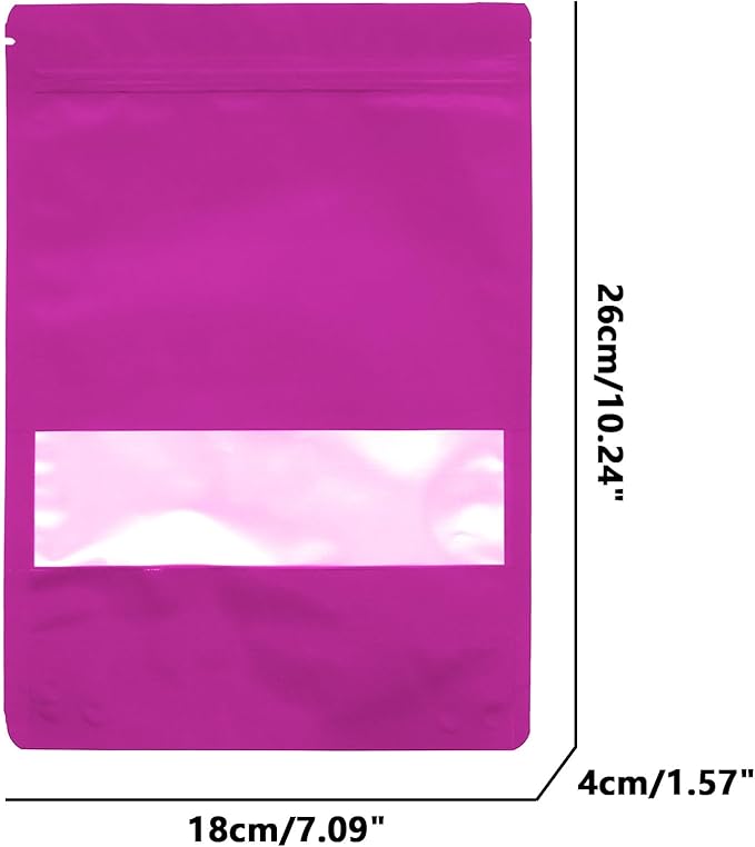 50PCS Foil Pouch Mylar Bags with Clear Window,ULIFESTAR Stand Up Sealable Bags with Tear Notches,Resealable for Food,Party Favors,Gift Packaging and Small Business(18 * 26cm/7.09 * 10.24",Purple)