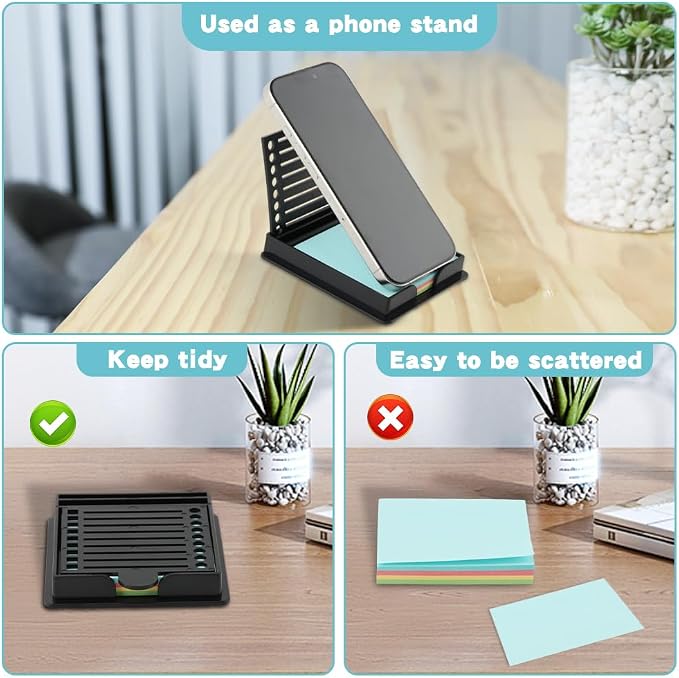 Sticky Note Holder with 5 Different Stencil, 3x3 Sticky Note Stencil Dispenser with Anti-Skidding Mats for Room and Office Desk Organizer(Color:Black)