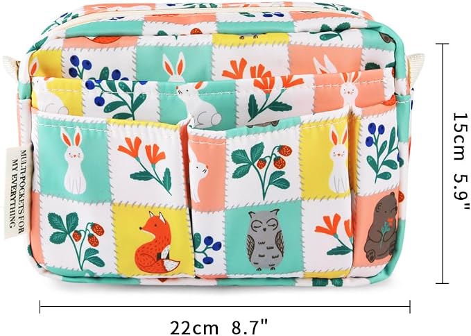 E-WEICHEN Multiple Pockets Portfolio Organizer with Zippered, Makeup Bag Travel Essentials for Women, Simple Waterproof Stationery Pencil Pouch Bag for Journal Office Art Supplies.Grid Cloth