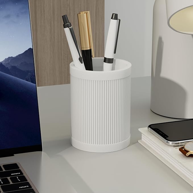HighHerz Aesthetic Pen Holder For Desk, Modern Silicone Pencil Holder, Stylish Office Desk Decor, Made of 5 mm Thickened Premium Silicone, Office Desk Organizer And Accessories (White)