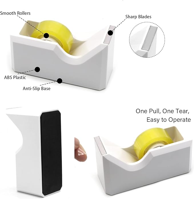 White Office Supplies, Shellvcase White Desk Accessories, Stapler and Tape Dispenser Set for Women with Stapler, Tape Dispenser, Staple Remover, Staples, Clips, Scissor and Pens for Students