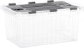 Superio Storage Box with Hinged Lids, Plastic Container Bins for Organizing with Attached Lid, Stackable Crates, BPA Free, Organizers for Home and Dorm, 10.5 Quart (Clear with Grey Lids, 15"x10"x7")