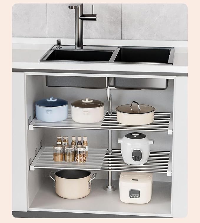 Closet Tension Shelf DIY Divider Metal Expandable Rod Adjustable Closet Shelves Organizer Scalable Layered Separators for Cabinet Storage Locker Clothes (14.2'' Wide,9.8''-15.7'' Long)