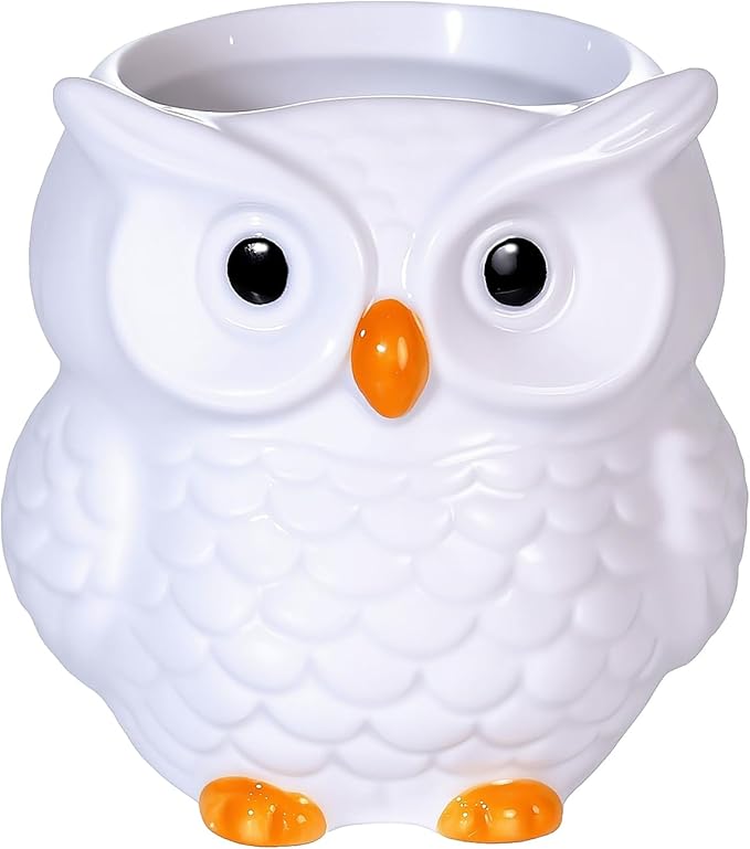 Ceramic Owl Shaped Pen Pencil Holder for Desk Decoration Accessories Owl Decor Makeup Brush Pen Cups Succulent Plant Pot Office School Ideal Gifts for Women, Mom or Birthdays