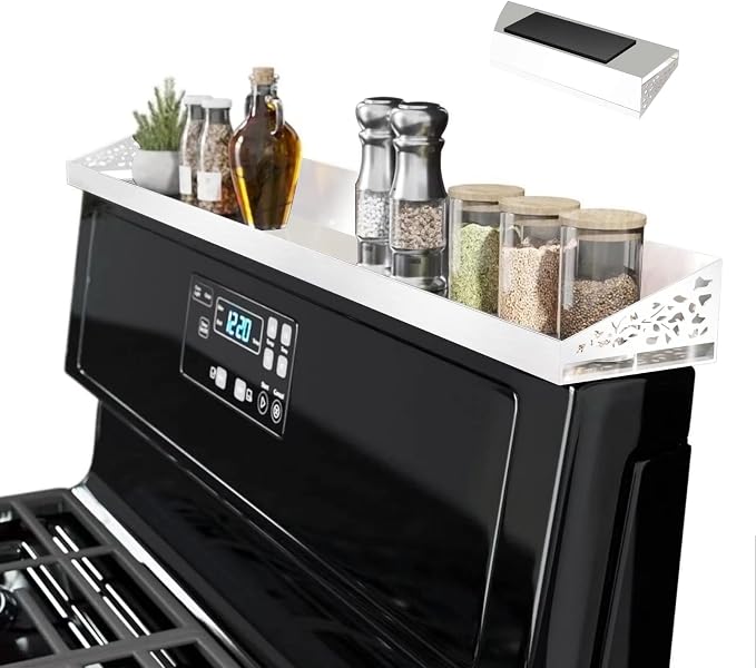 STUTOV 30" Magnetic Stove Top Shelf – Magnetic White Spice Rack and Seasoning Organizer – Kitchen Shelf for Back of Stove – Over Stove Storage Organizer