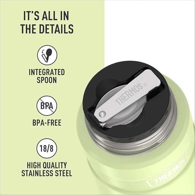 THERMOS Stainless King Vacuum-Insulated Food Jar with Spoon, 16 Ounce, Matte Green