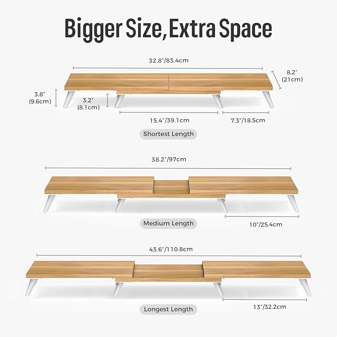 loukin Dual Monitor Stand Riser for Desk, 43.6" × 8.2" Computer Stand, Wood | Supports 22 lb, No Installation Required, Water-Resistant Surface, Fits Laptops and Printers, Ergonomic Design