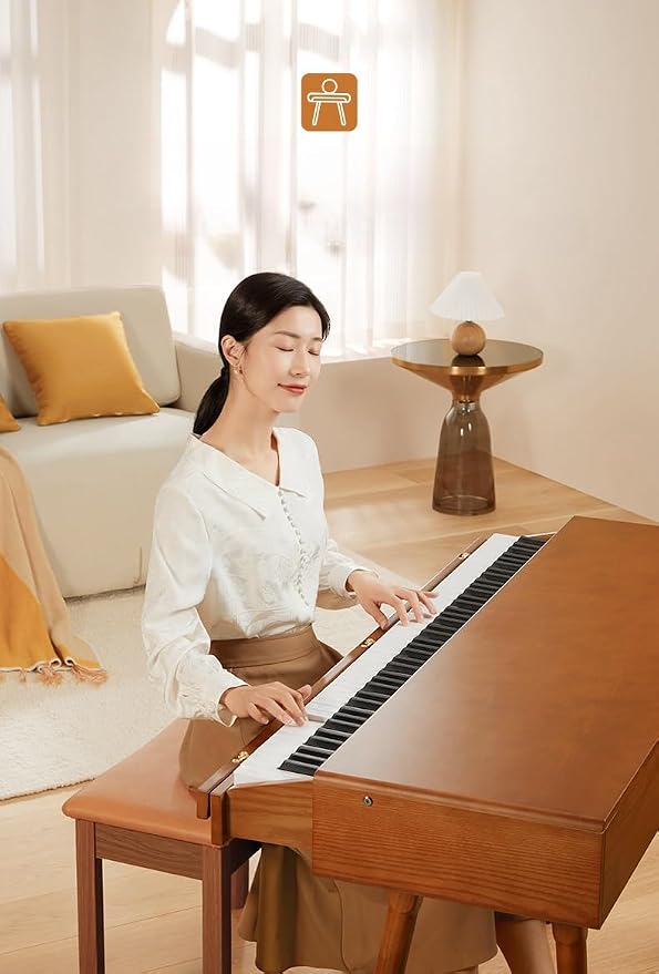 LANDTOM DD-8910 88-Key Solid Wood Drawer Digital Keyboard Piano With Stand, Multifunctional Desk Type Wooden Electric Hammer Weighted Full Size Keyboard Piano With 3-Pedal (Without Stool)