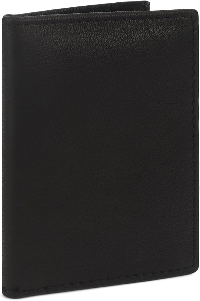 Leatherboss Genuine Leather Small Slim Bifold Wallet | Credit, Debit, ID Card Holder | Compact & Stylish with Clear ID Windows | Gift for Men, Black
