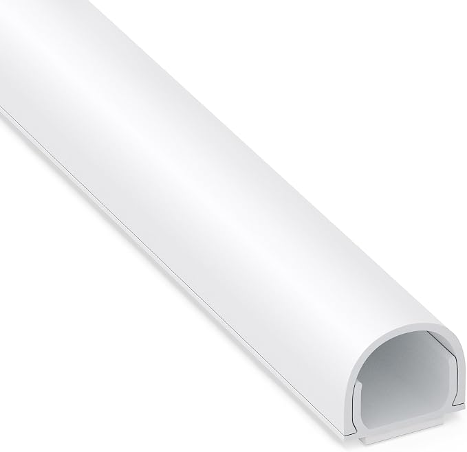 ZhiYo 113in Cord Cover for 1 Wire on Wall, 0.5" W x 0.4" H White | Upgraded Mini Raceway, Extra Capacity for Extension Cords, Half-Round Glazed Finish, Self-Adhesive, 8 Pack (14.2" Each)