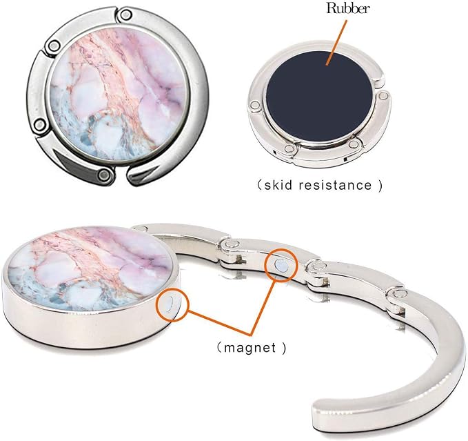 Bosketo Foldable Purse Hook Womens Bag Table Hanger Collection Desk Hooks for Purse (4pack Pretty Marble Hook)