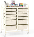 Giantex 12 Drawers Rolling Storage Cart, Classroom Organizers with Wheels for Tools Scrapbook Craft Paper Teacher Office School Supplies (Ivory)