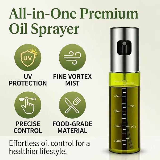 Oil Sprayer for Cooking - Olive & Avocado Oil Spray Bottle, 100ml Food Grade Glass Mister with Adjustable Nozzle for Kitchen Gadgets, Air Fryer, Salad, Frying, BBQ (2PCS)