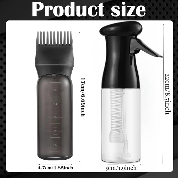 Zicotour Continuous Hair Spray Bottle and Root Comb Applicator Bottle Hair Oil Applicator Water Mister for Hairstyling (Black)