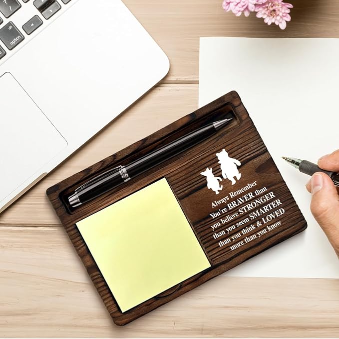 Pooh Bear Sticky Note Holder Encouragement Gifts Positive Always Remember You're Braver Self-Stick Note Pad Holders, Inspirational Pooh Bear Gifts for Women Coworker Besties Daughter
