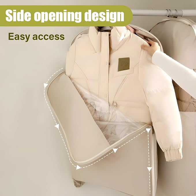 Hanging Garment Bag with Self Compression Zipper, Translucent Suit Bags Dust Cover Clothes Bags for down Coat, Jackets, Shirts and Sweater (Light Peach Pink, Large)