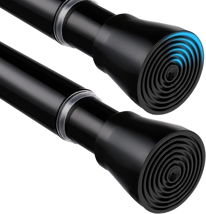 MEXAU 2 Pack Black Shower Curtain Rod 30 To 64 Inch Black Shower Tension Rod 7/8" Adjustable Curtain Rod No Drilling Spring Tension Curtain Rod Shower Rods for Bathroom Windows Doorways Closet