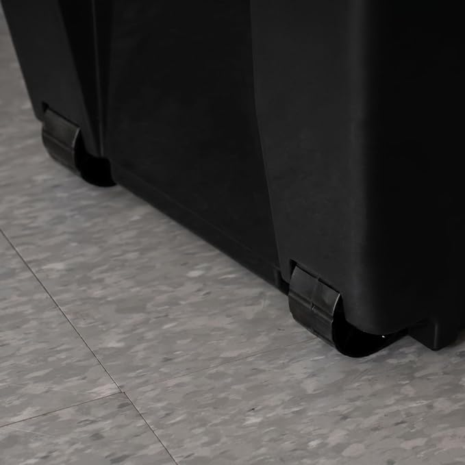 IRIS USA 32 Gallon Rolling Storage Bin with Lid, Heavy Duty, 2 Pack | Built-in wheels and lockable latches make transporting tools, camping gear, truck equipment, and garage storage effortless.