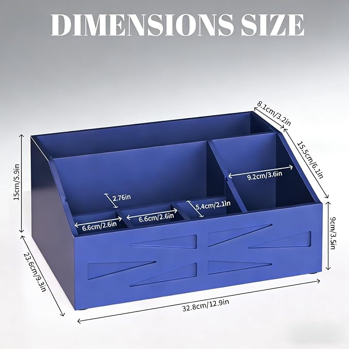 Wood Mail Organizer Countertop,Farmhouse Desk and Kitchen Countertop Storage, Letter Sorter, Desk Mail and Bill Organizer, Desktop File and Paper Holder (Blue)